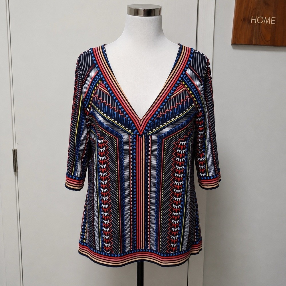 Bar III Large Boho Geometric Tribal Print Deep V Neck Tunic Top Swim Cover Up